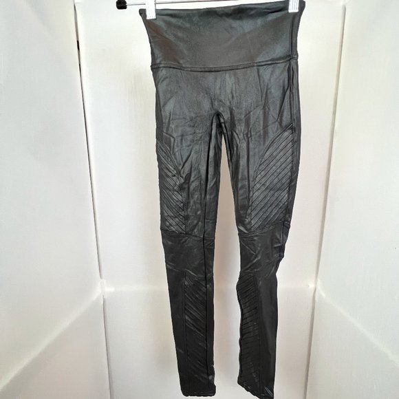 Spanx Black Faux Leather Moto Leggings Size SP Matrix Trinity - Picture 1 of 13